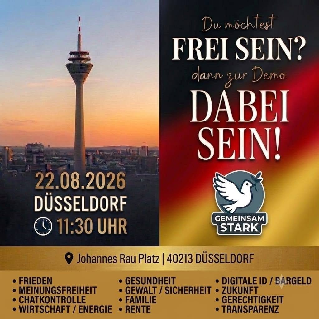 Flyer zur Kundgebung in Düssseldorf am 22.08.2026